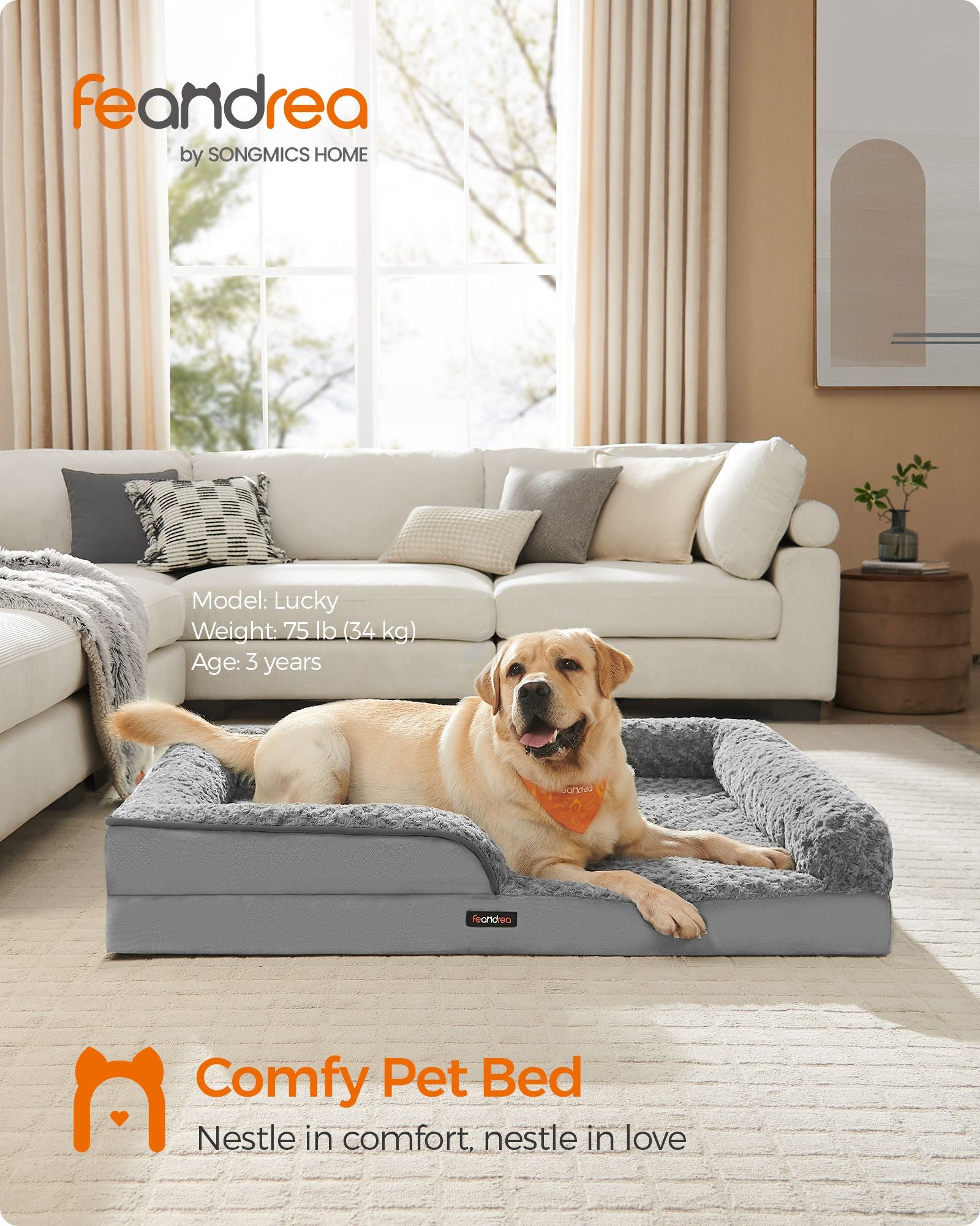 Orthopedic dog bed - large format - pigeon gray - supportive