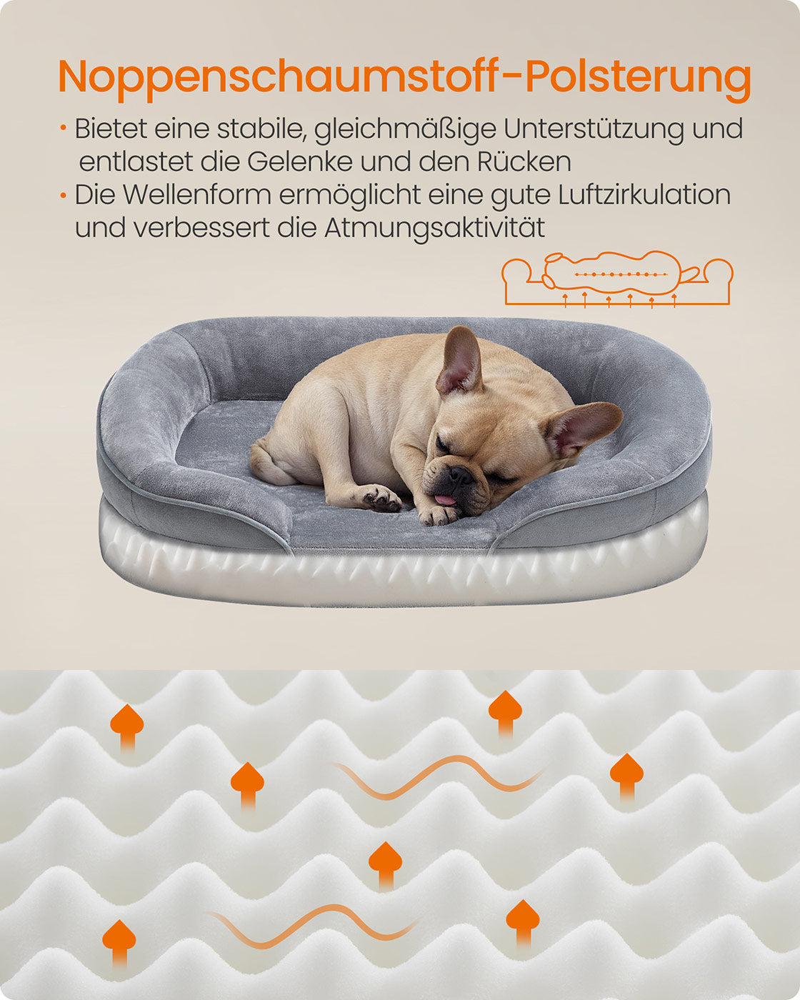 Dog Bed - Standing Borders - 76 x 51 x 18 cm - Light gray