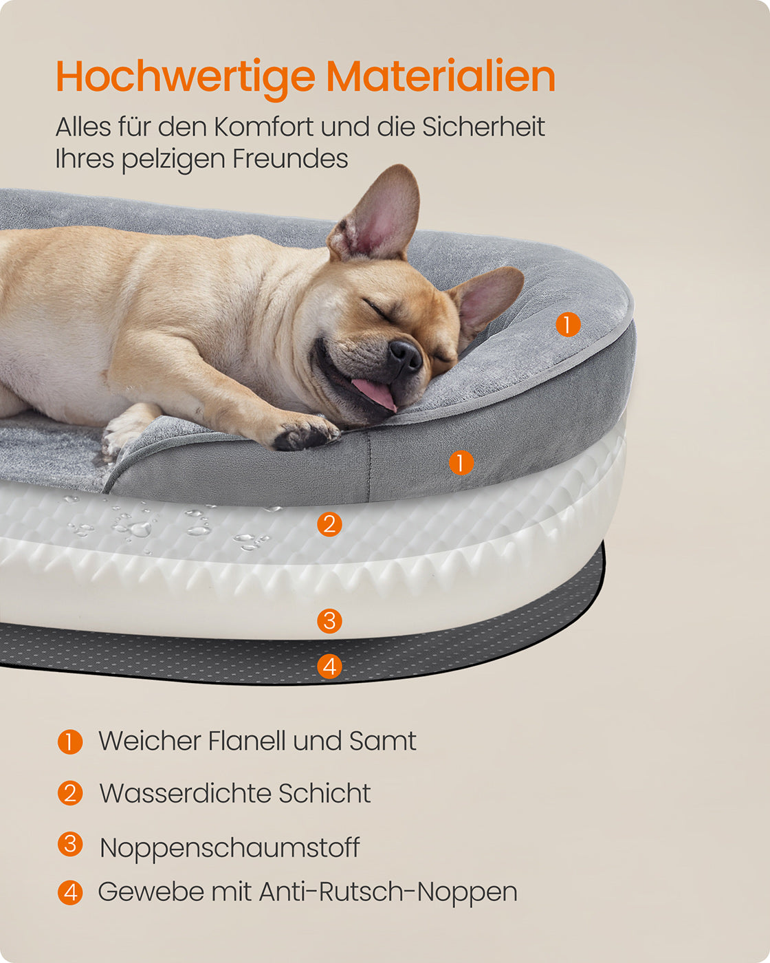 Dog Bed - Standing Borders - 76 x 51 x 18 cm - Light gray