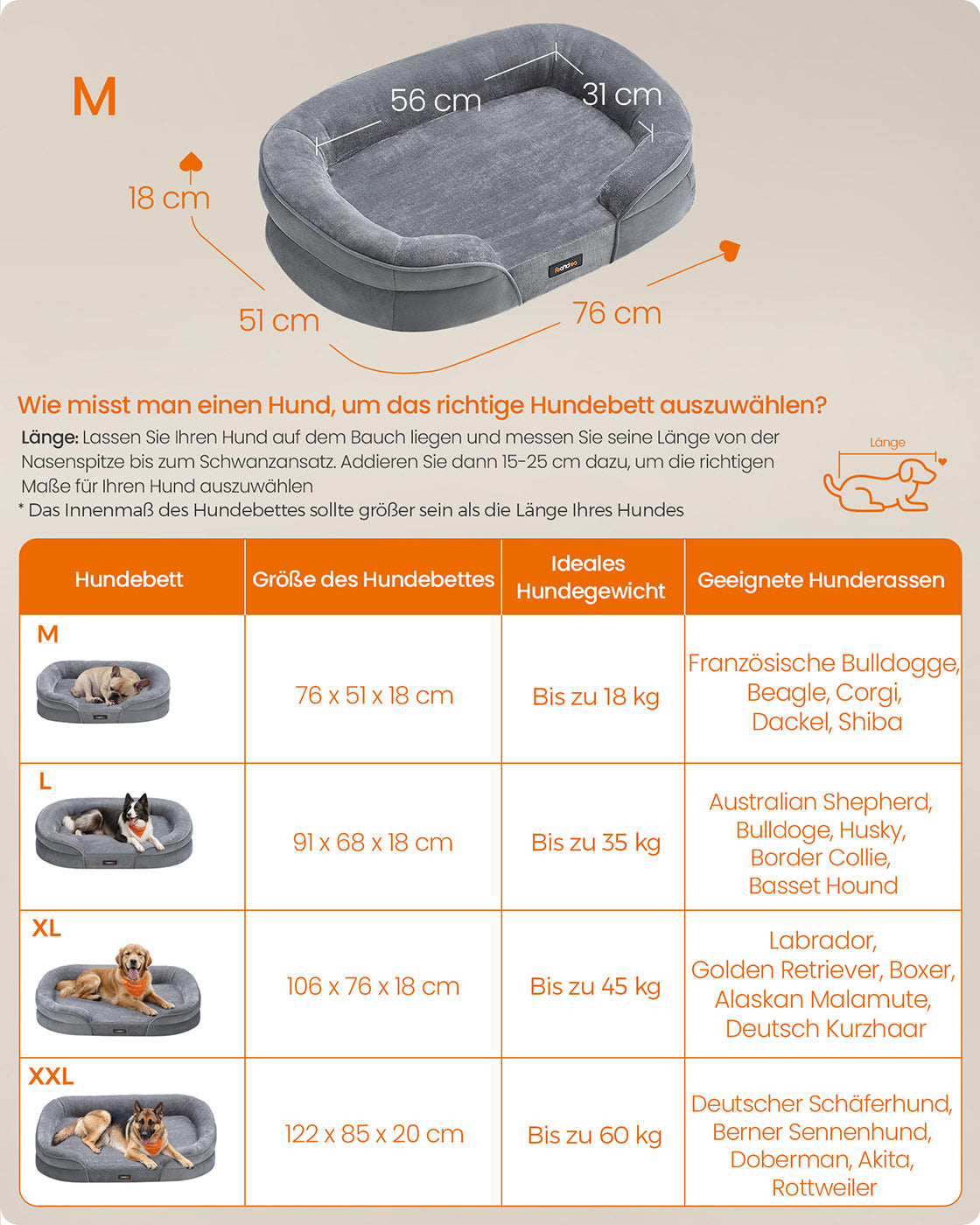 Dog Bed - Standing Borders - 76 x 51 x 18 cm - Light gray