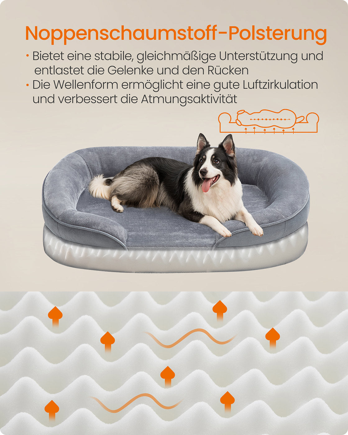 Dog Bed - Standing Borders - 91 x 68 x 18 cm - Light gray