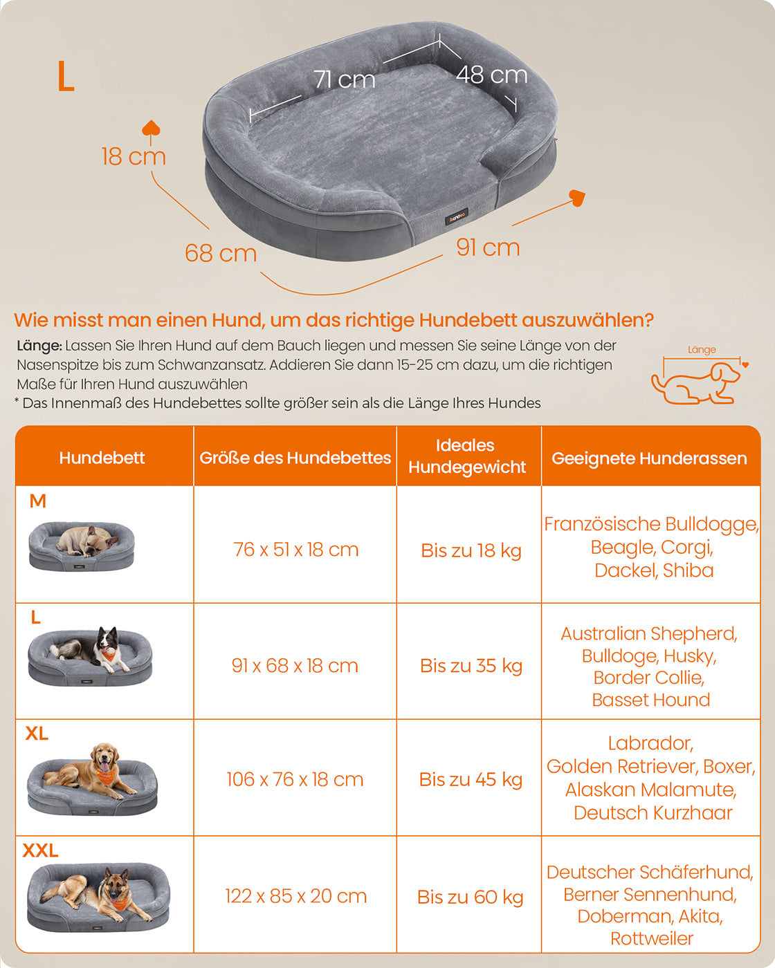 Dog Bed - Standing Borders - 91 x 68 x 18 cm - Light gray