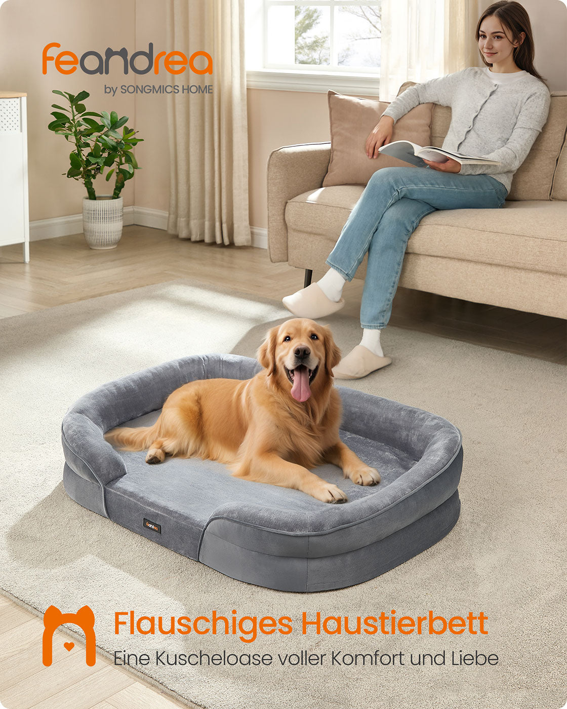 Dog bed - Rolled edges - 106 x 76 x 18 cm - light gray