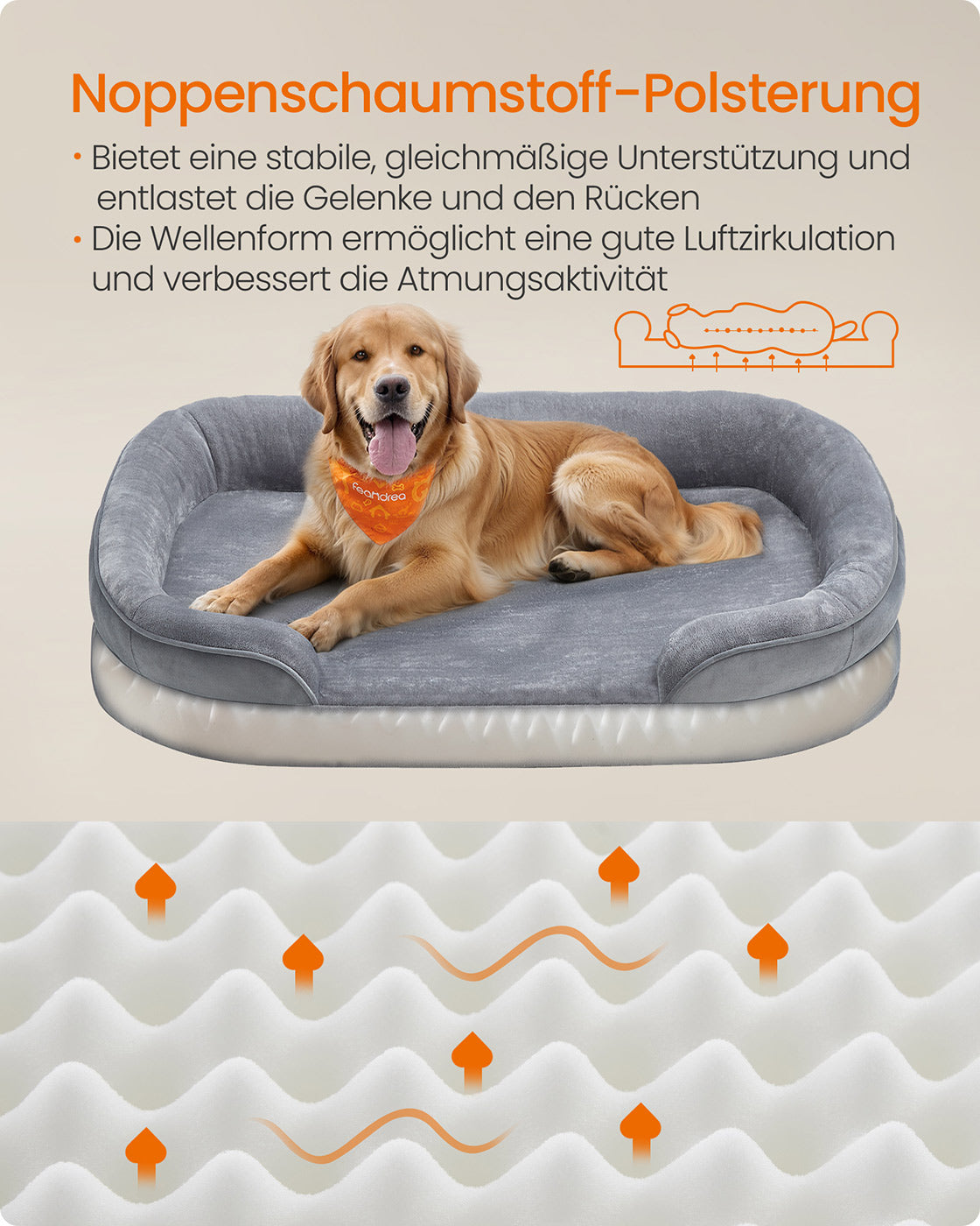 Dog bed - Rolled edges - 106 x 76 x 18 cm - light gray