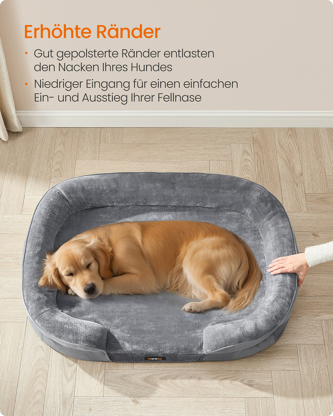 Dog bed - Rolled edges - 106 x 76 x 18 cm - light gray