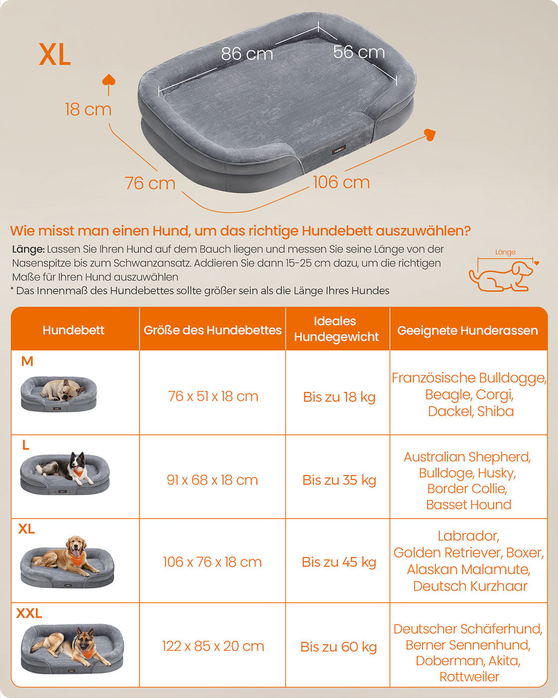Dog bed - Rolled edges - 106 x 76 x 18 cm - light gray