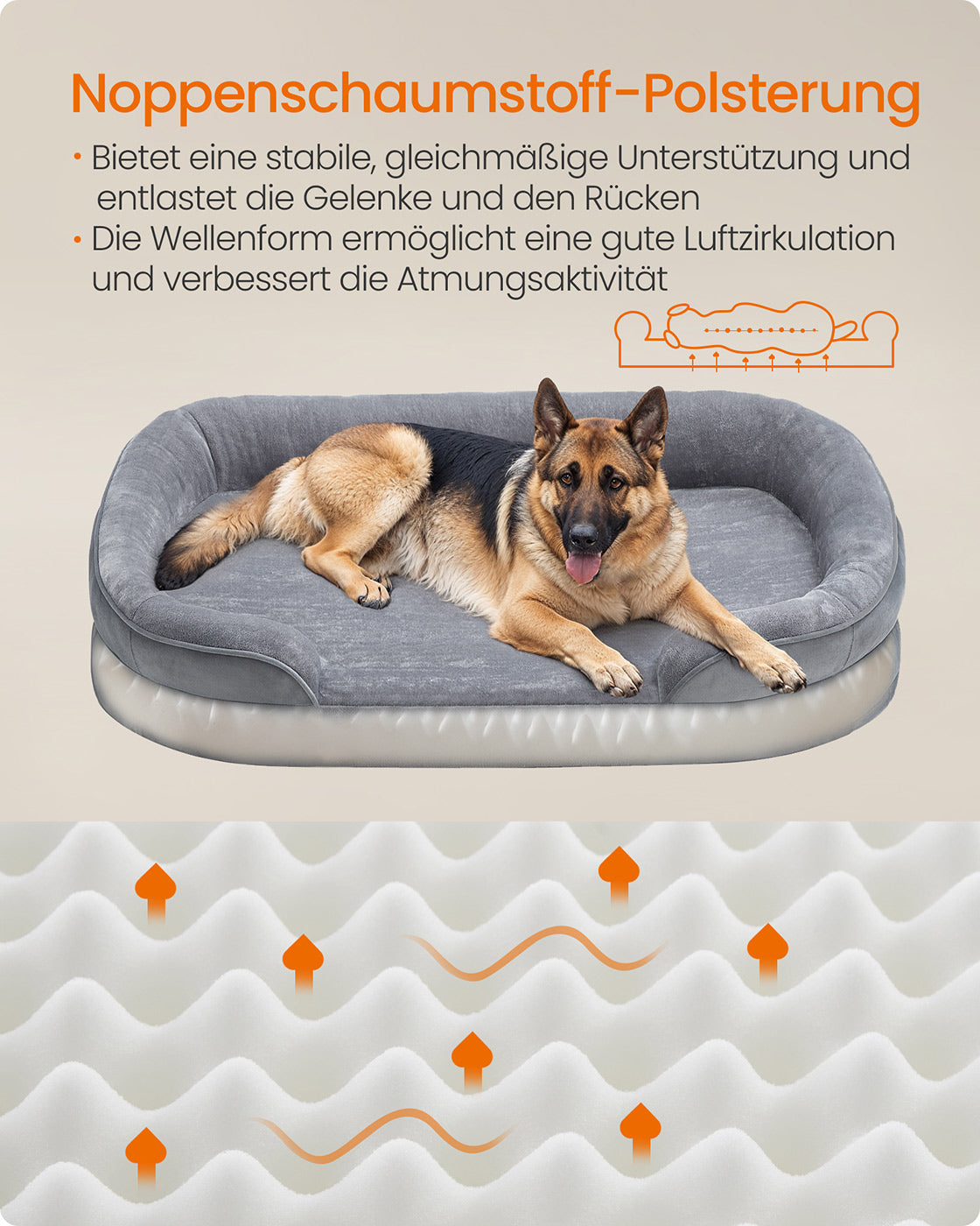 Dog Bed - Standing Borders - 122 x 85 x 20 cm - Light gray