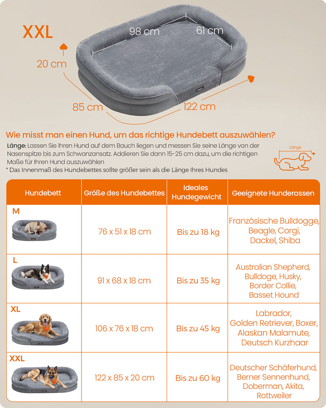 Dog Bed - Standing Borders - 122 x 85 x 20 cm - Light gray