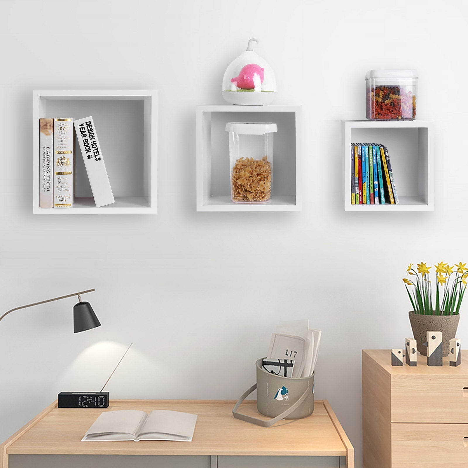 Wall shelves - Floating - Cube shape - Set of 3 - White