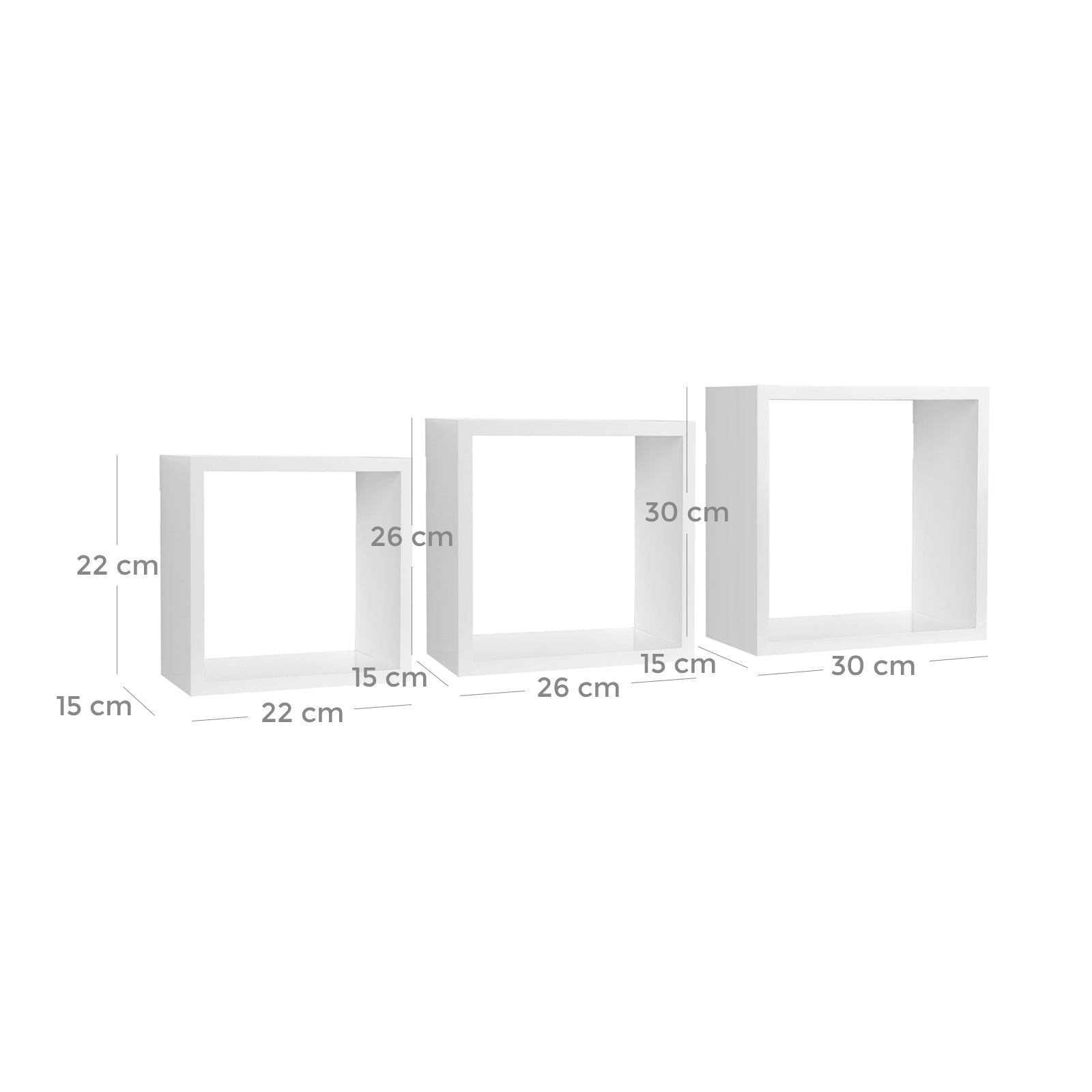 Wall shelves - Floating - Cube shape - Set of 3 - White