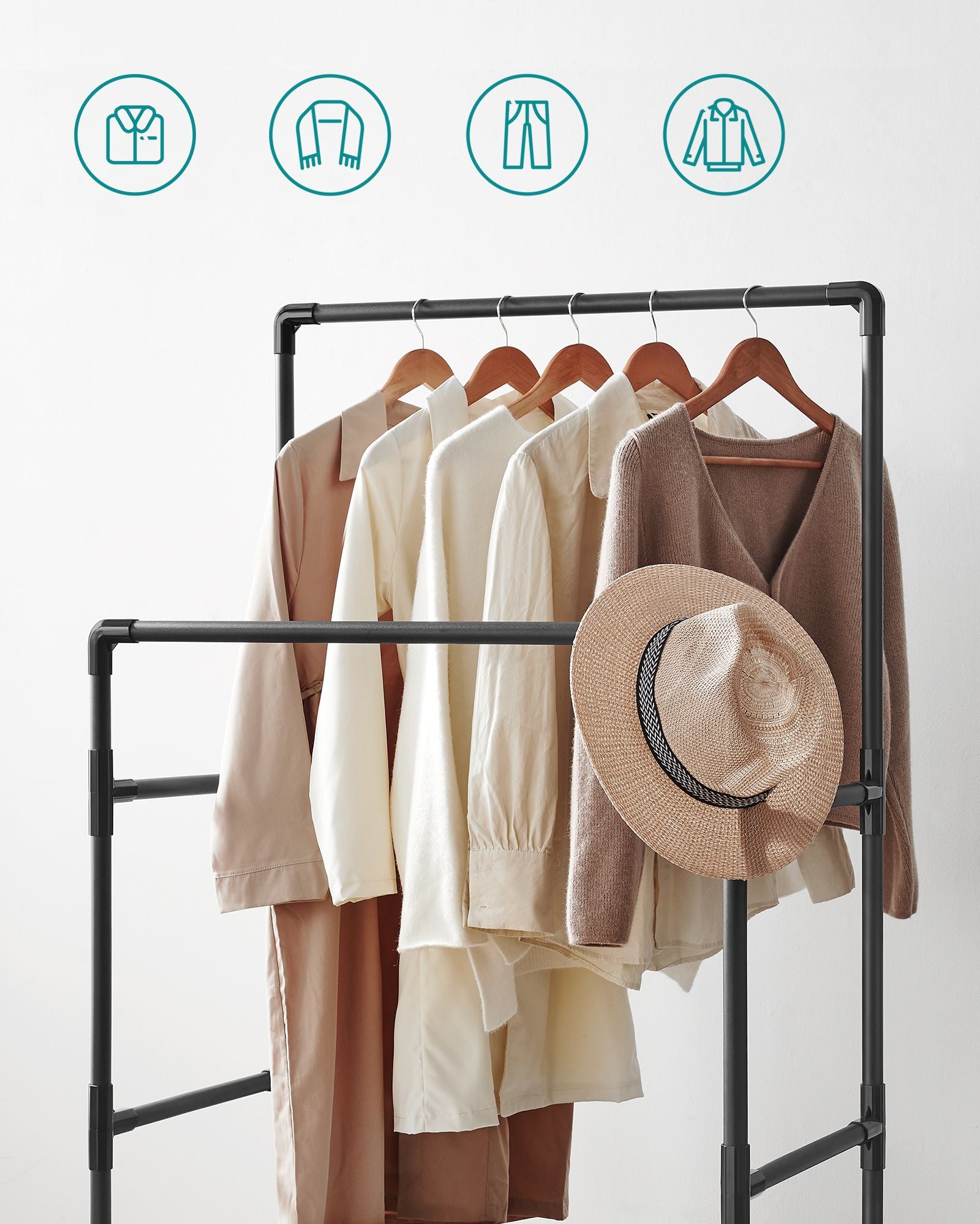 Metal clothing rack, easy to assemble, white