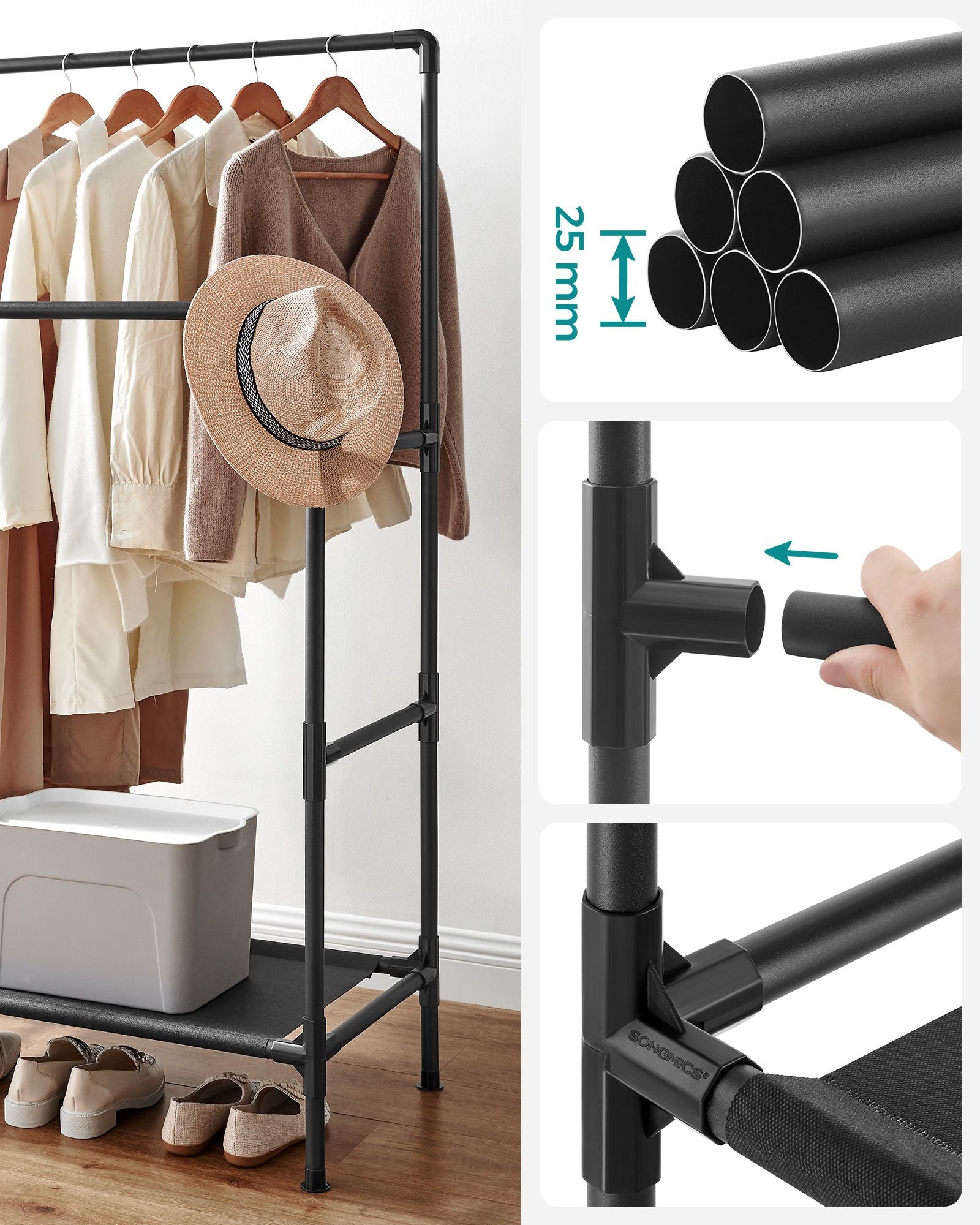 Metal clothing rack, easy to assemble, white