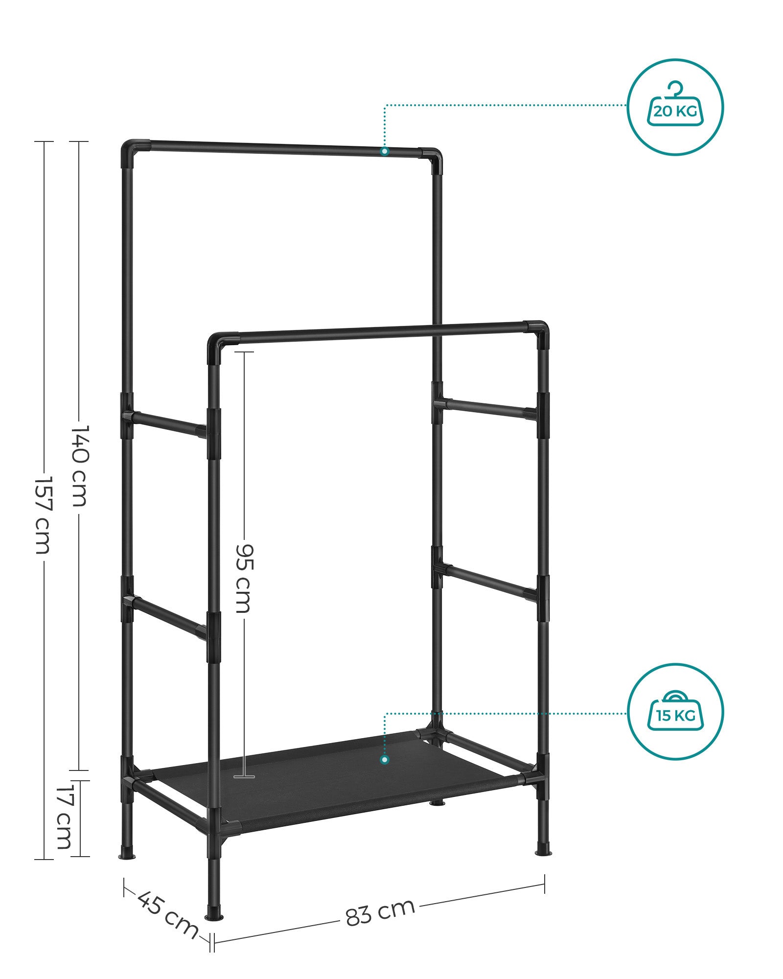 Metal clothing rack, easy to assemble, white