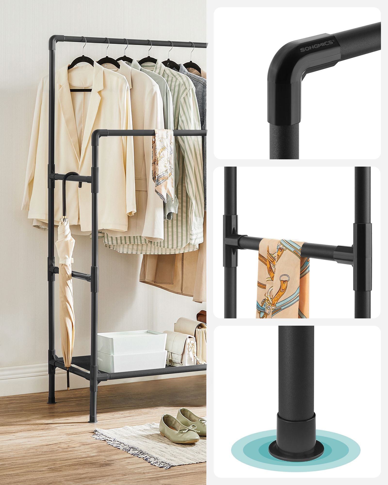 Metal clothing rack, easy to assemble, white