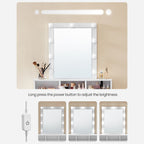 Dressing table - makeup table with mirror and dimmable light bulbs - 2 drawers - white