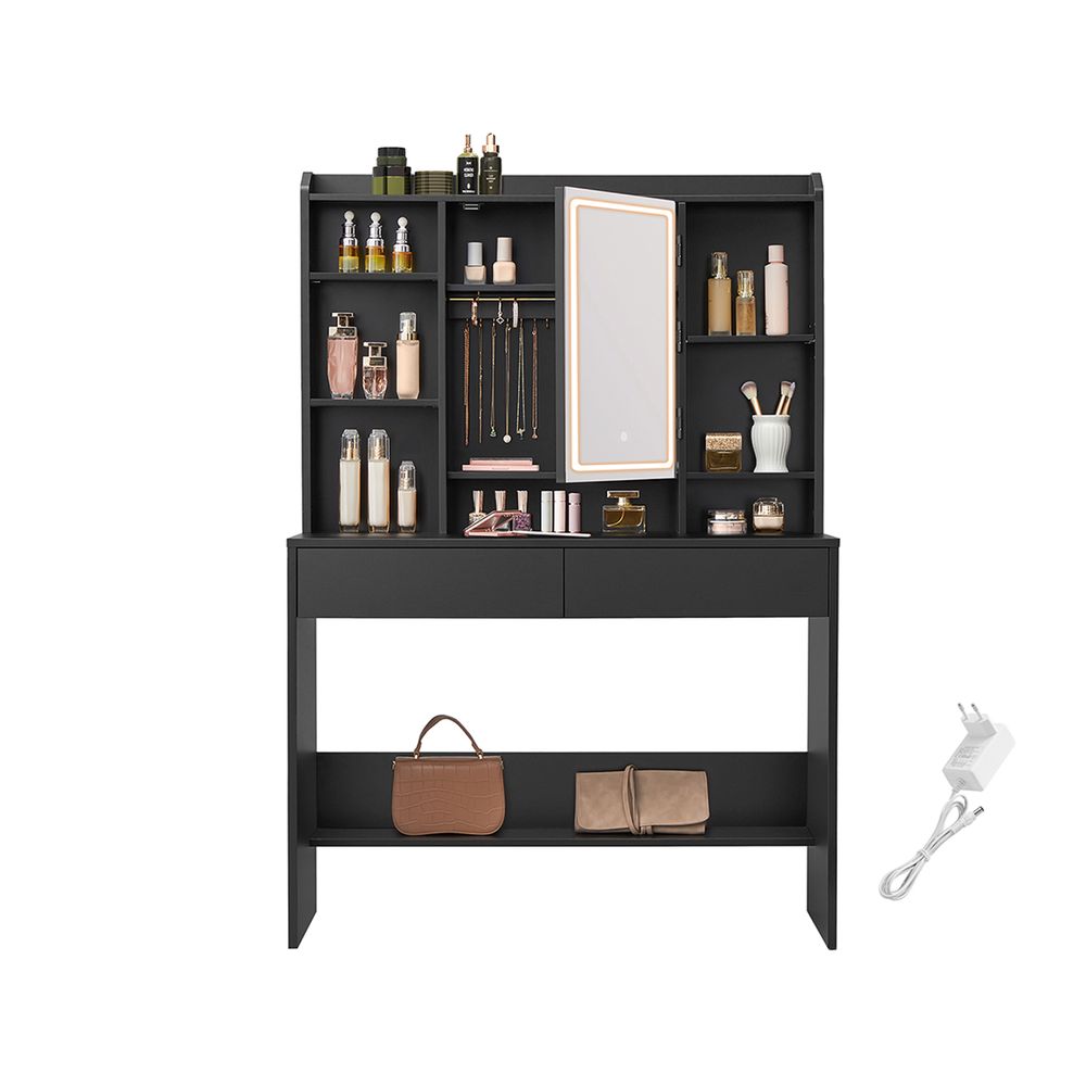 Dressing table - Make -up table - With LED lighting and mirror - 2 drawers - made of wood - Black
