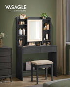 Dressing table - Make -up table - With LED lighting and mirror - 2 drawers - made of wood - Black