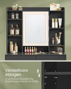 Dressing table - Make -up table - With LED lighting and mirror - 2 drawers - made of wood - Black