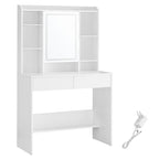 Dressing table - makeup table - with LED lighting and mirror - 2 drawers - made of wood - white