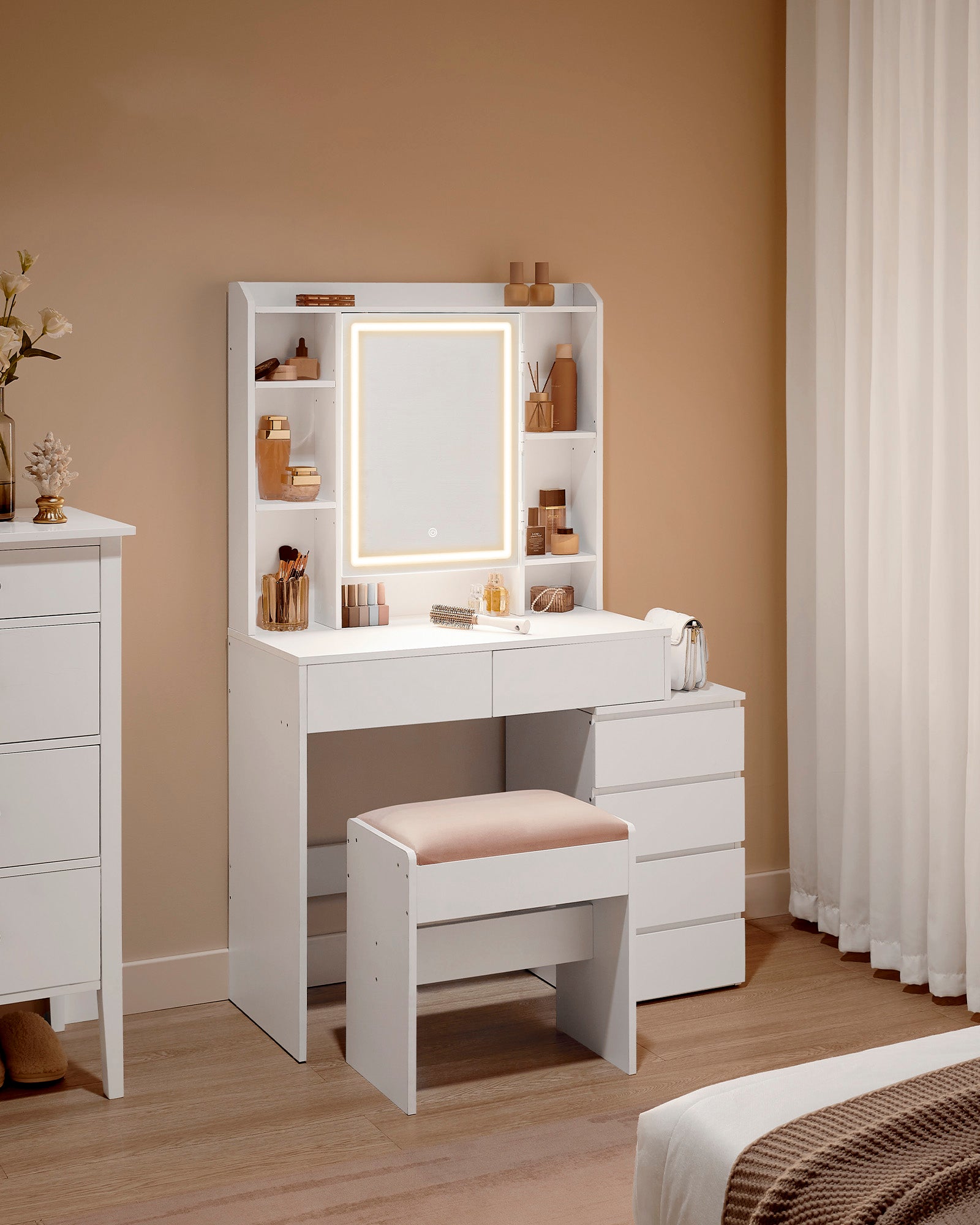 Dresser with LED lighting-Modern-Cloud White