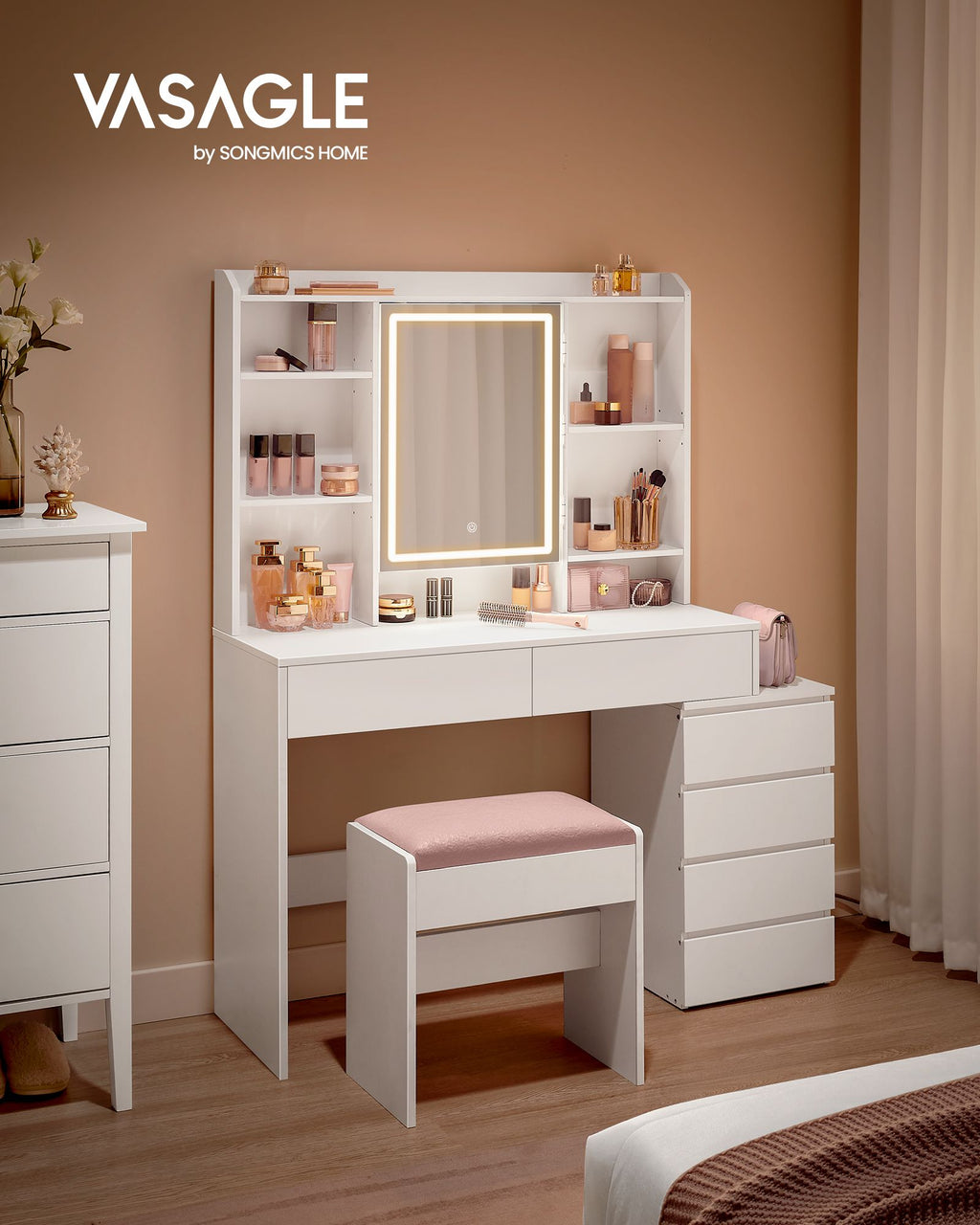 Dresser with LED lighting-Modern-Cloud White