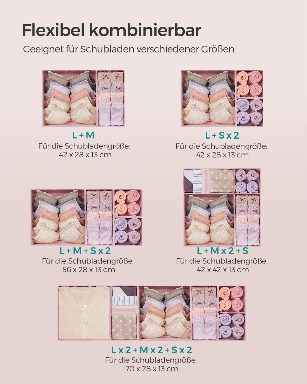 Storage box for drawers' set of 12 pastel pink