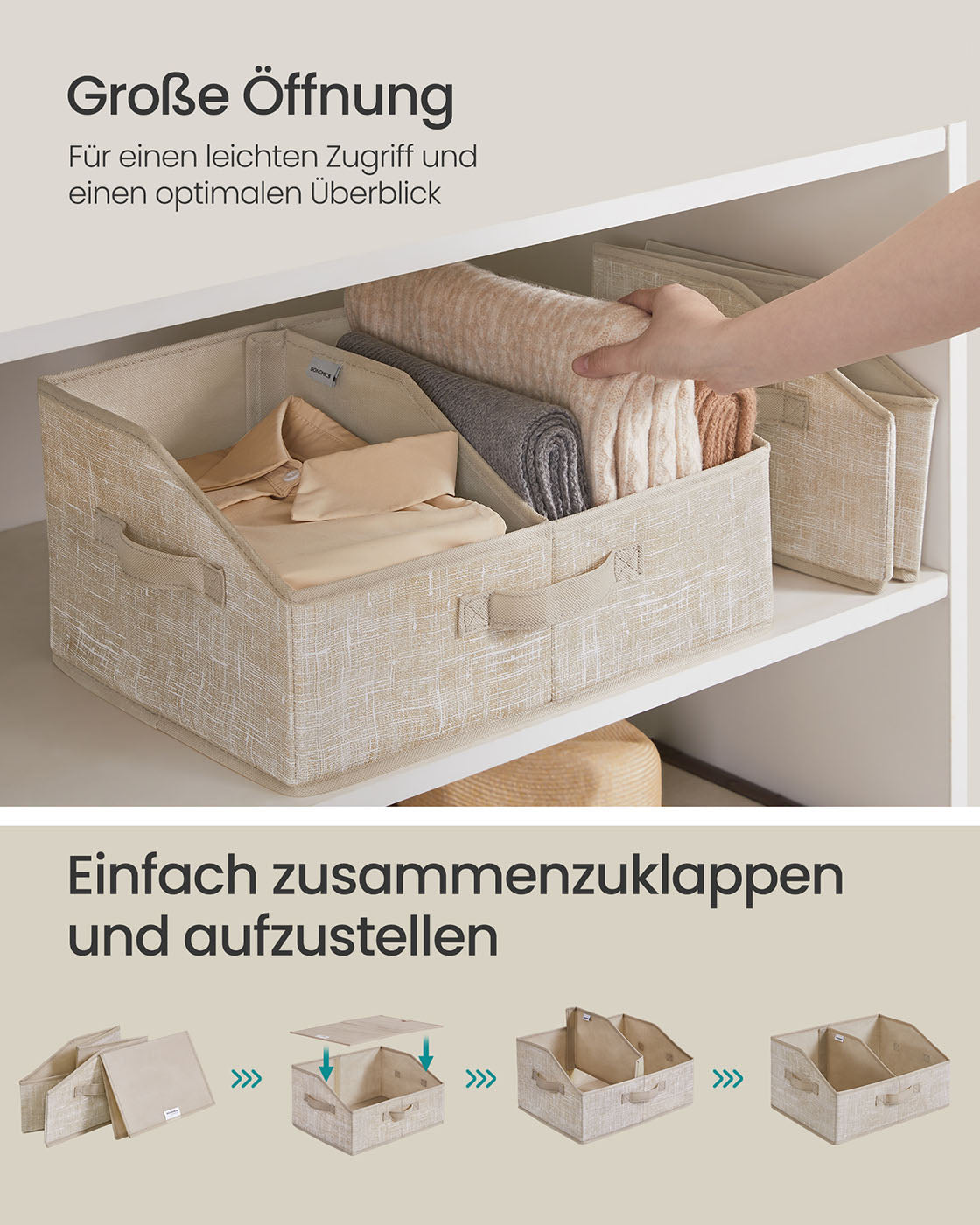 Storage boxes set of 6 40 x 30 x 20 cm sand beige