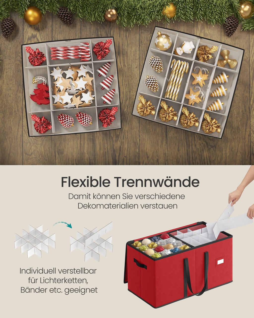Storage box for Christmas balls with cherry -red lid