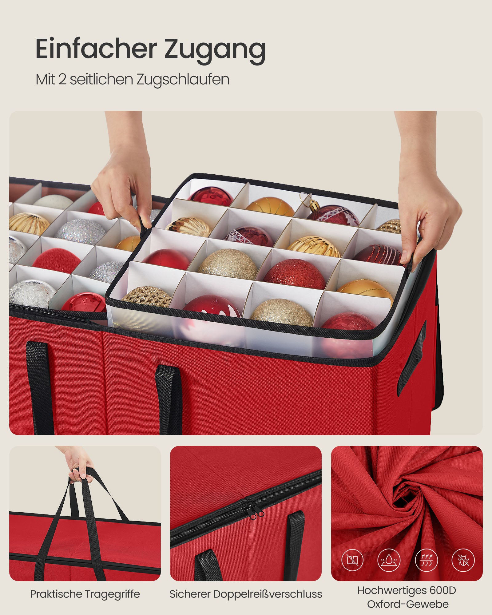 Storage box for Christmas balls with cherry -red lid