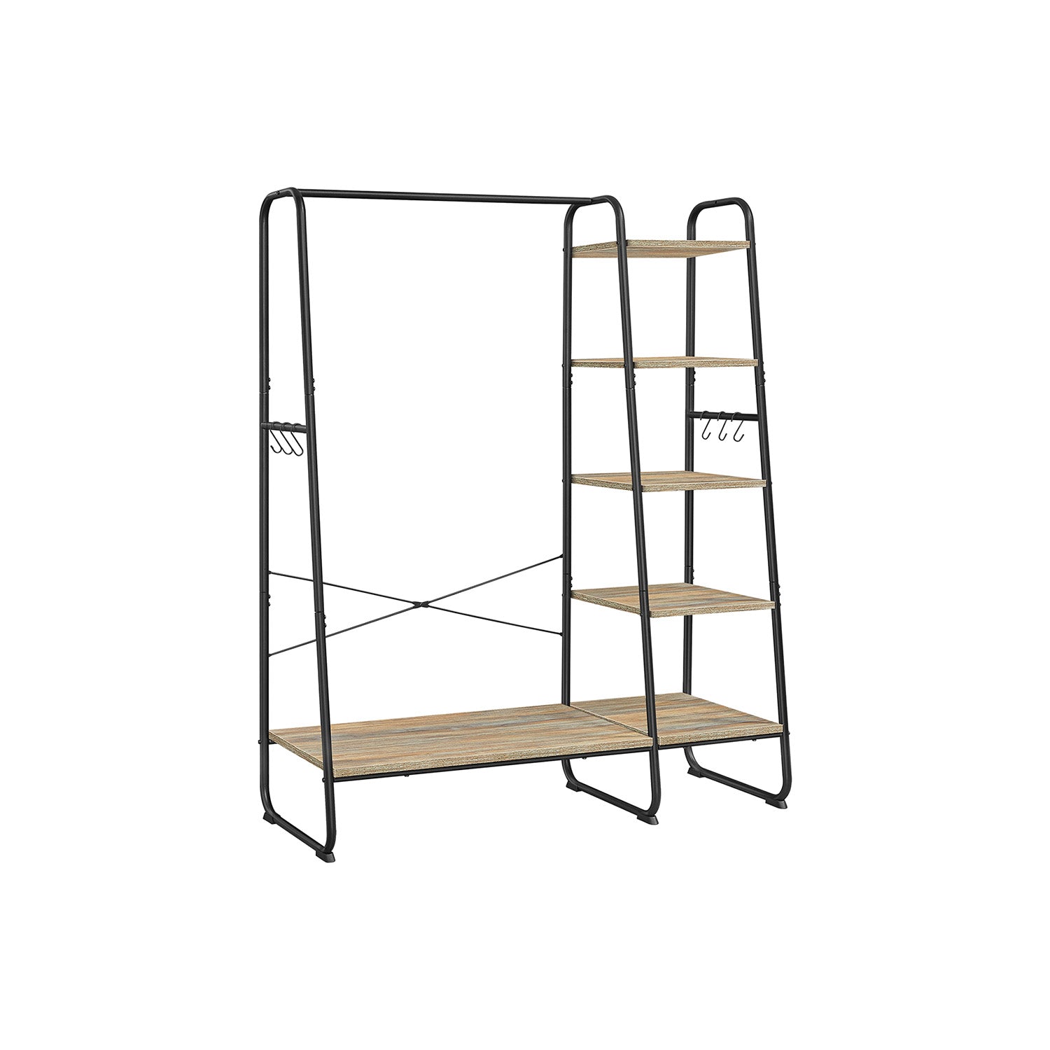 Coat rack - 5 levels - With shoe rack - 6 hooks - Clothing rod - Industrial Design - 45 x 120 x 160 cm