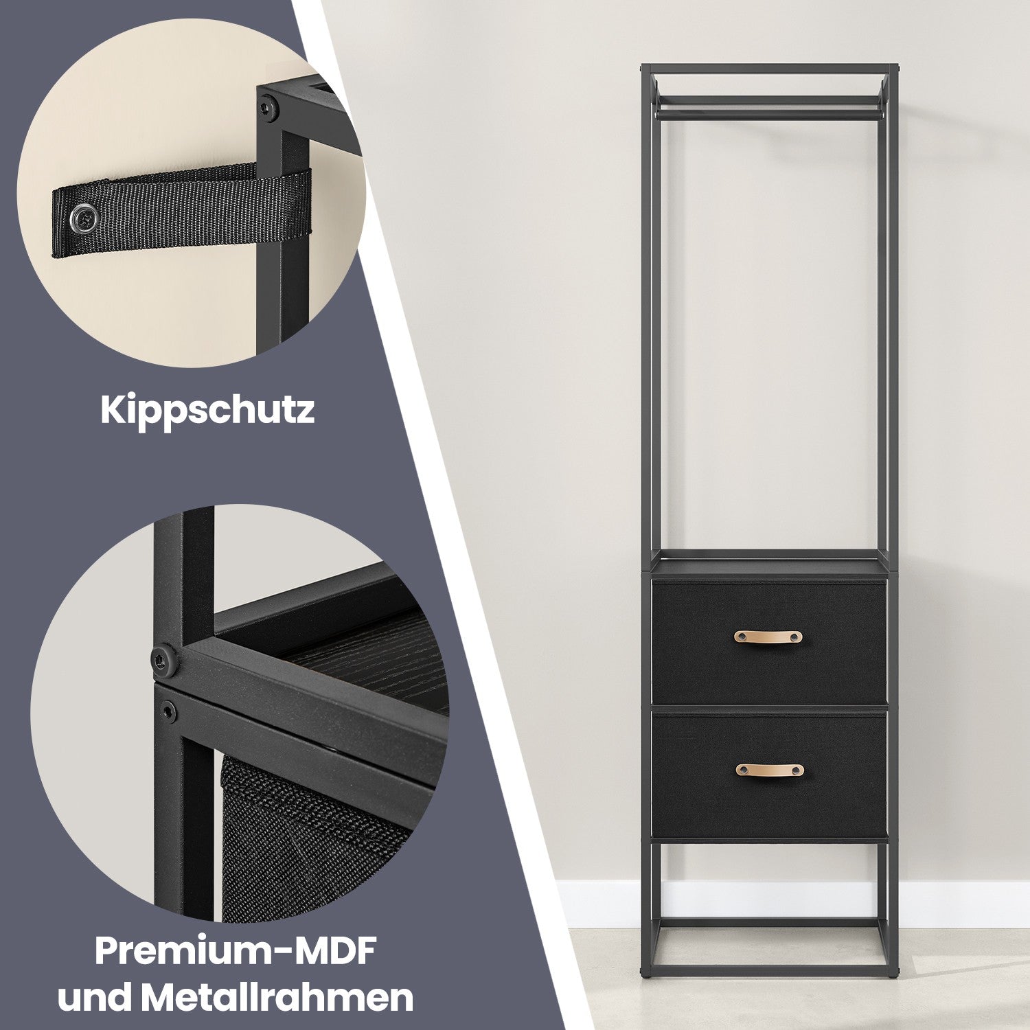 Clothing rack - 2 drawers - Ebony black