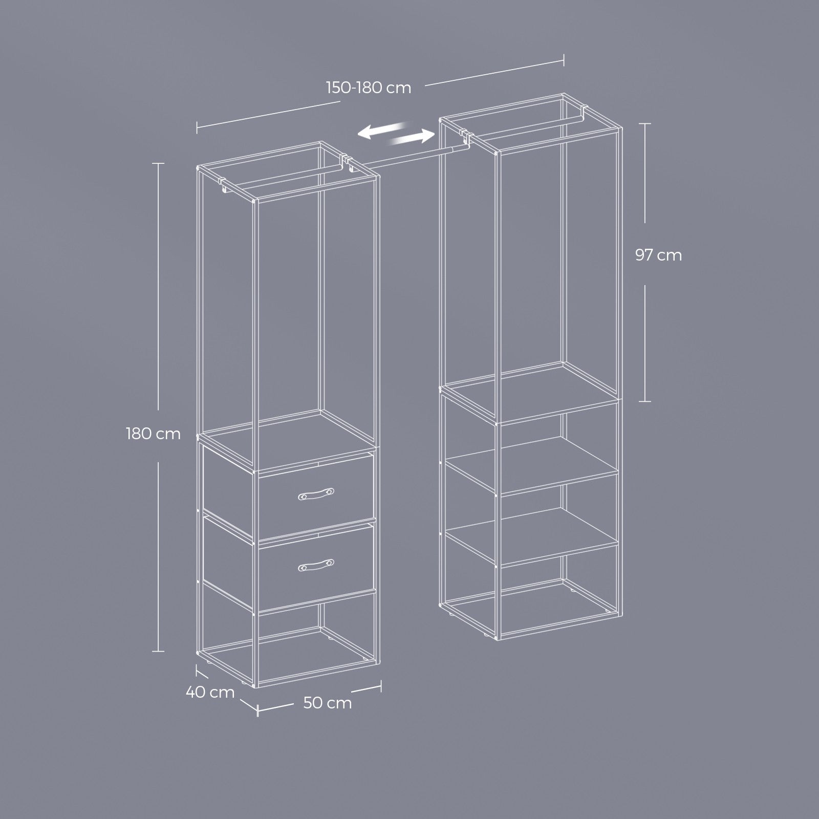 Clothing rack - 2 drawers - Ebony black