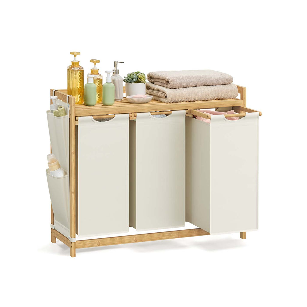 Laundry basket 3 courses 3 x 50 l 94 x 33 x 78 cm cream white