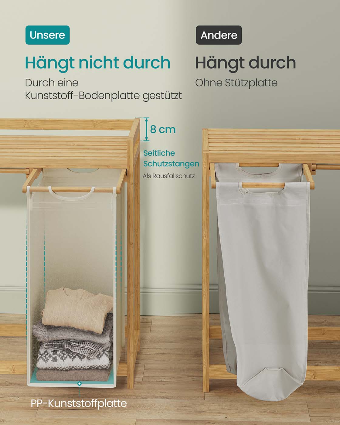 Laundry basket 3 courses 3 x 50 l 94 x 33 x 78 cm cream white