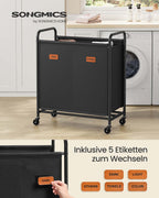 Laundry basket 140 L with wheels and 2 compartments ink -black