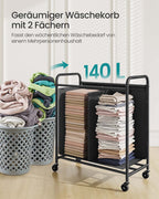 Laundry basket 140 L with wheels and 2 compartments ink -black