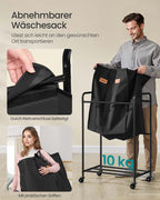 Laundry basket 140 L with wheels and 2 compartments ink -black