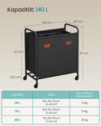 Laundry basket 140 L with wheels and 2 compartments ink -black
