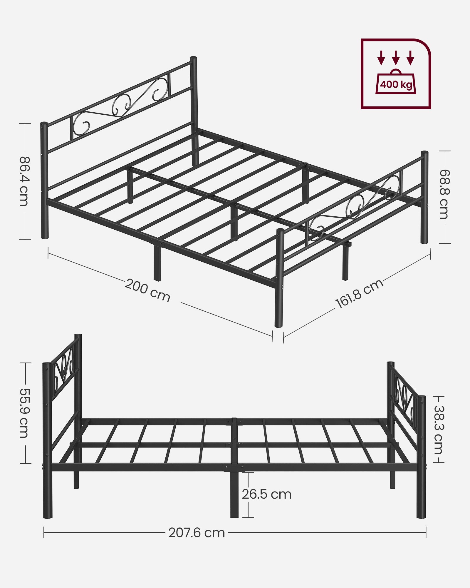 Single bed frame of black metal