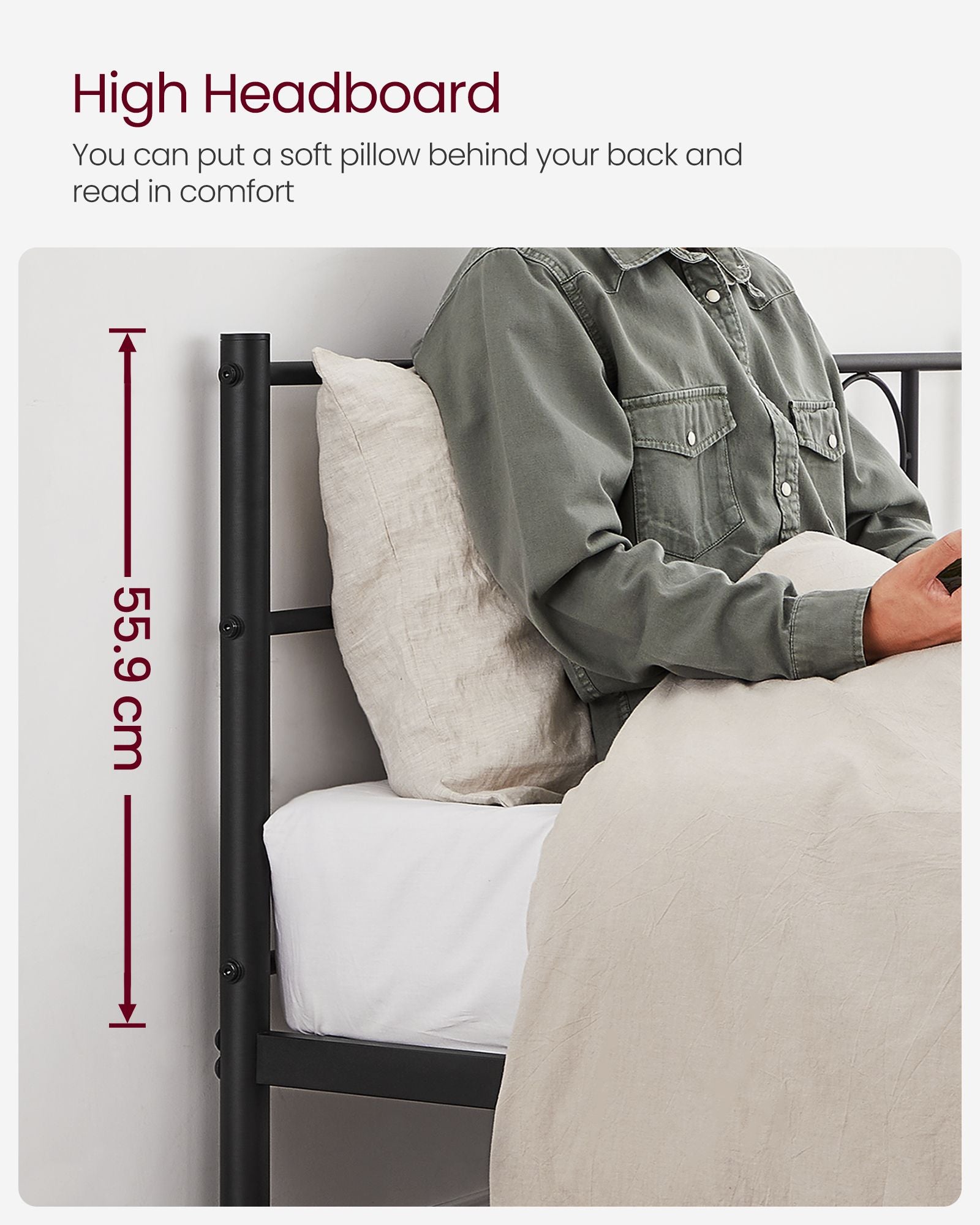 Single bed frame of black metal