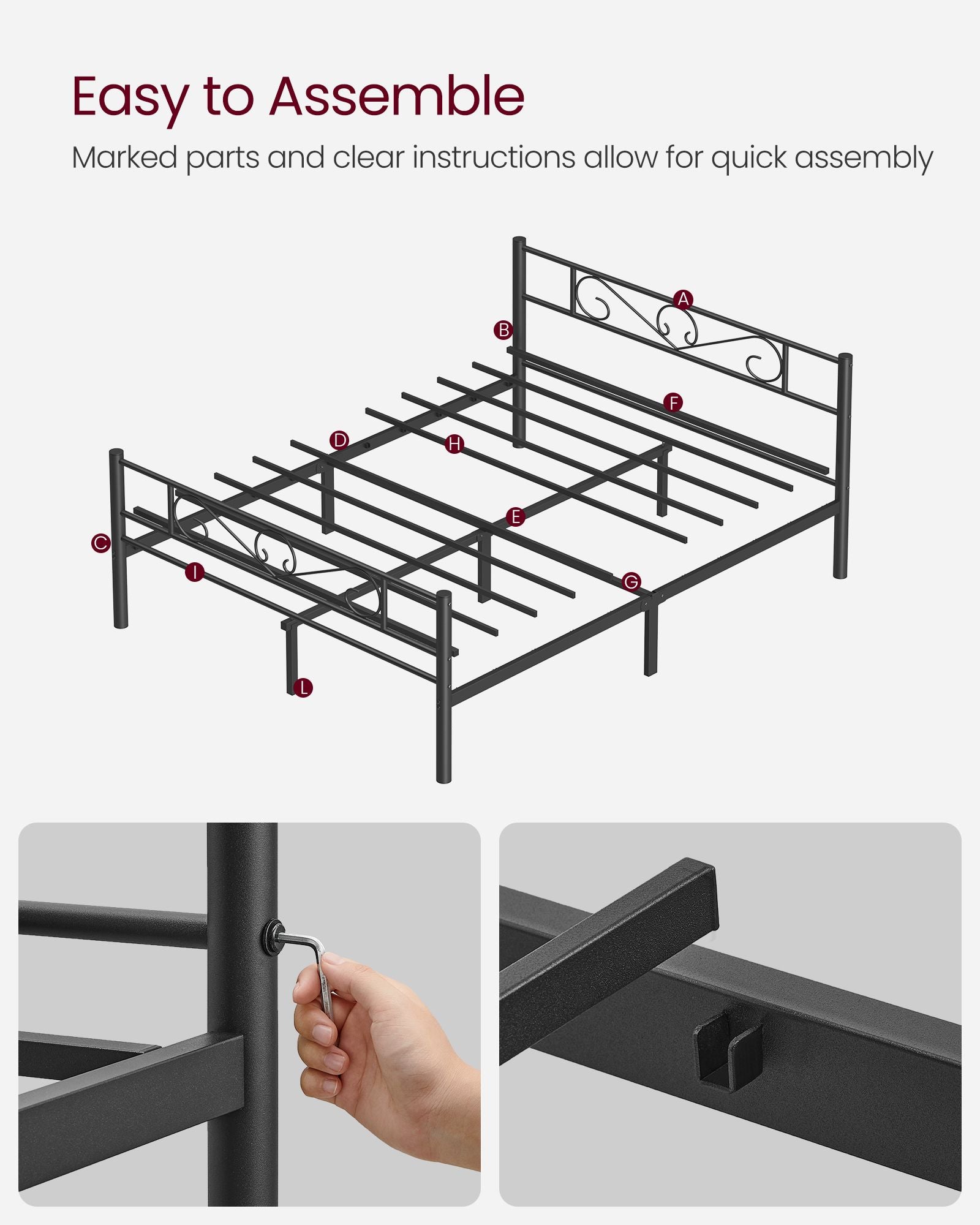 Single bed frame of black metal