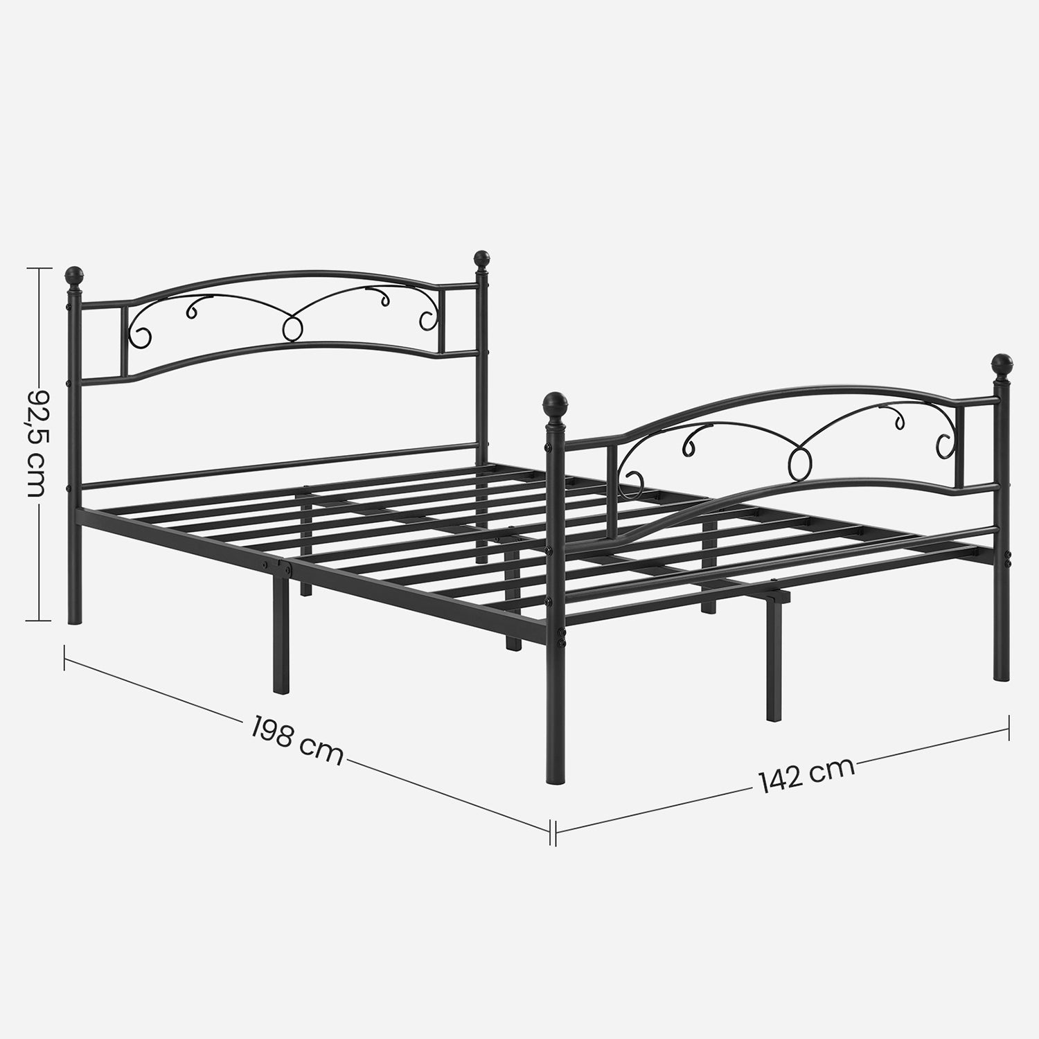 Double bed - Metal bed frame - 140 x 200 cm - Black