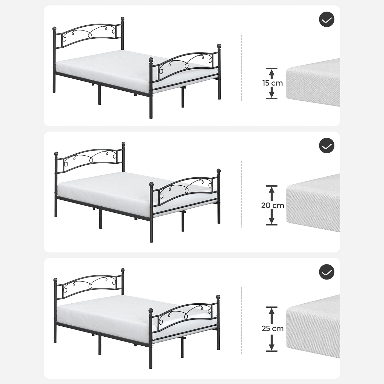 Double bed - Metal bed frame - 140 x 200 cm - Black