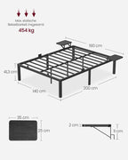 Bed Frame - Metal frame - Double bed - 200 x 140 cm - Black