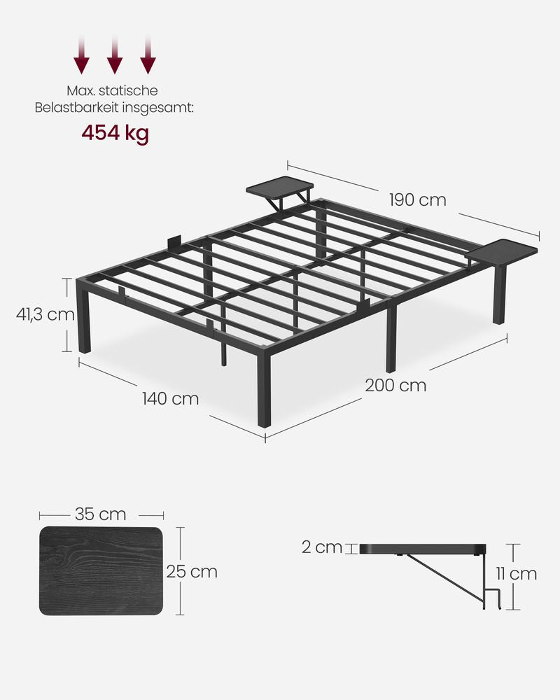 Bed Frame - Metal frame - Double bed - 200 x 140 cm - Black