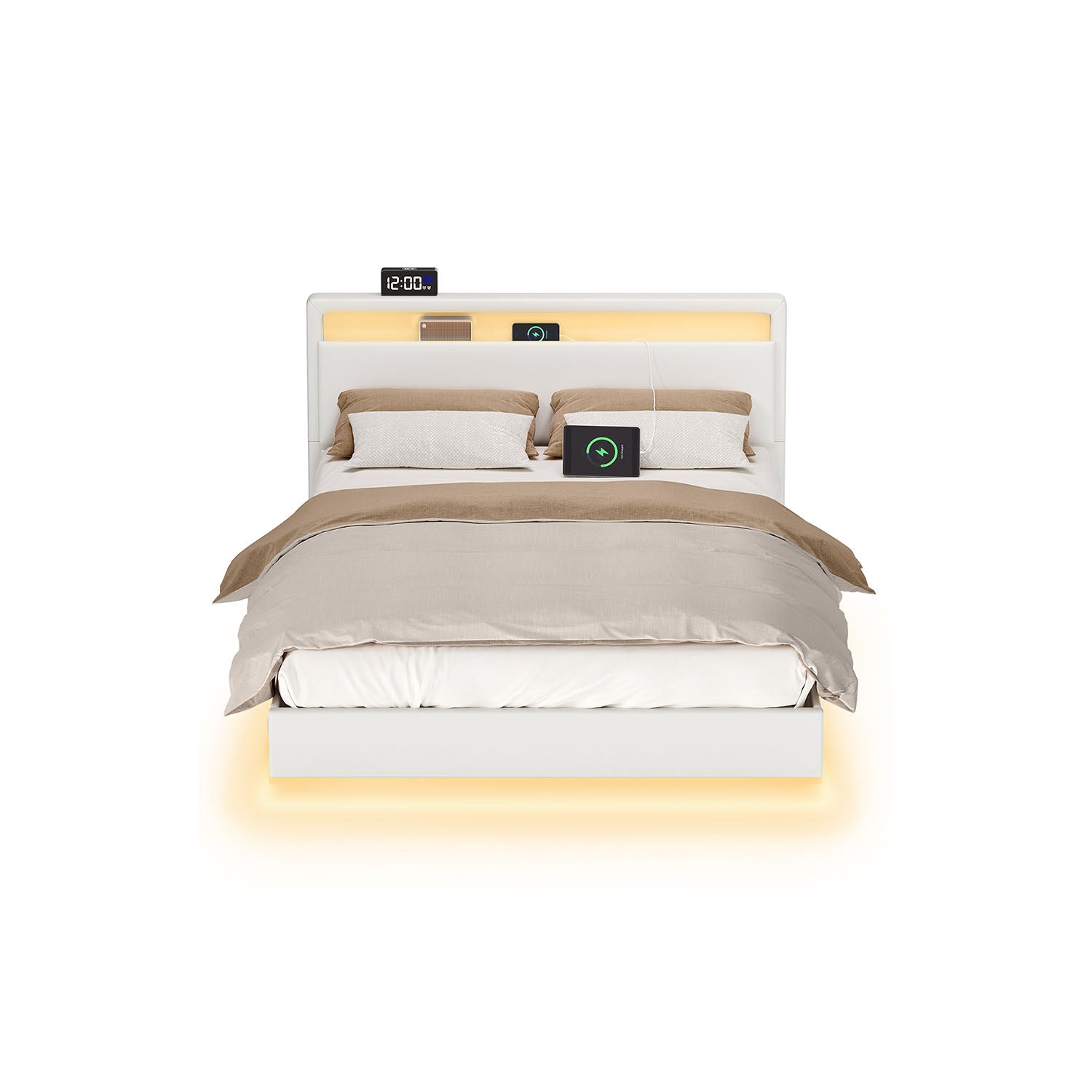 Bedframe 140 × 200 cm-with LED lighting and USB charging station
