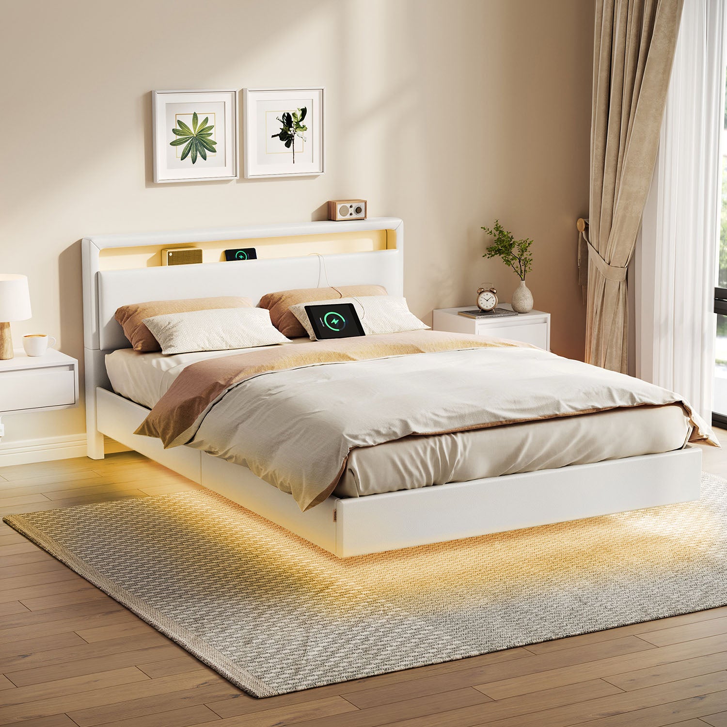 Bedframe 140 × 200 cm-with LED lighting and USB charging station