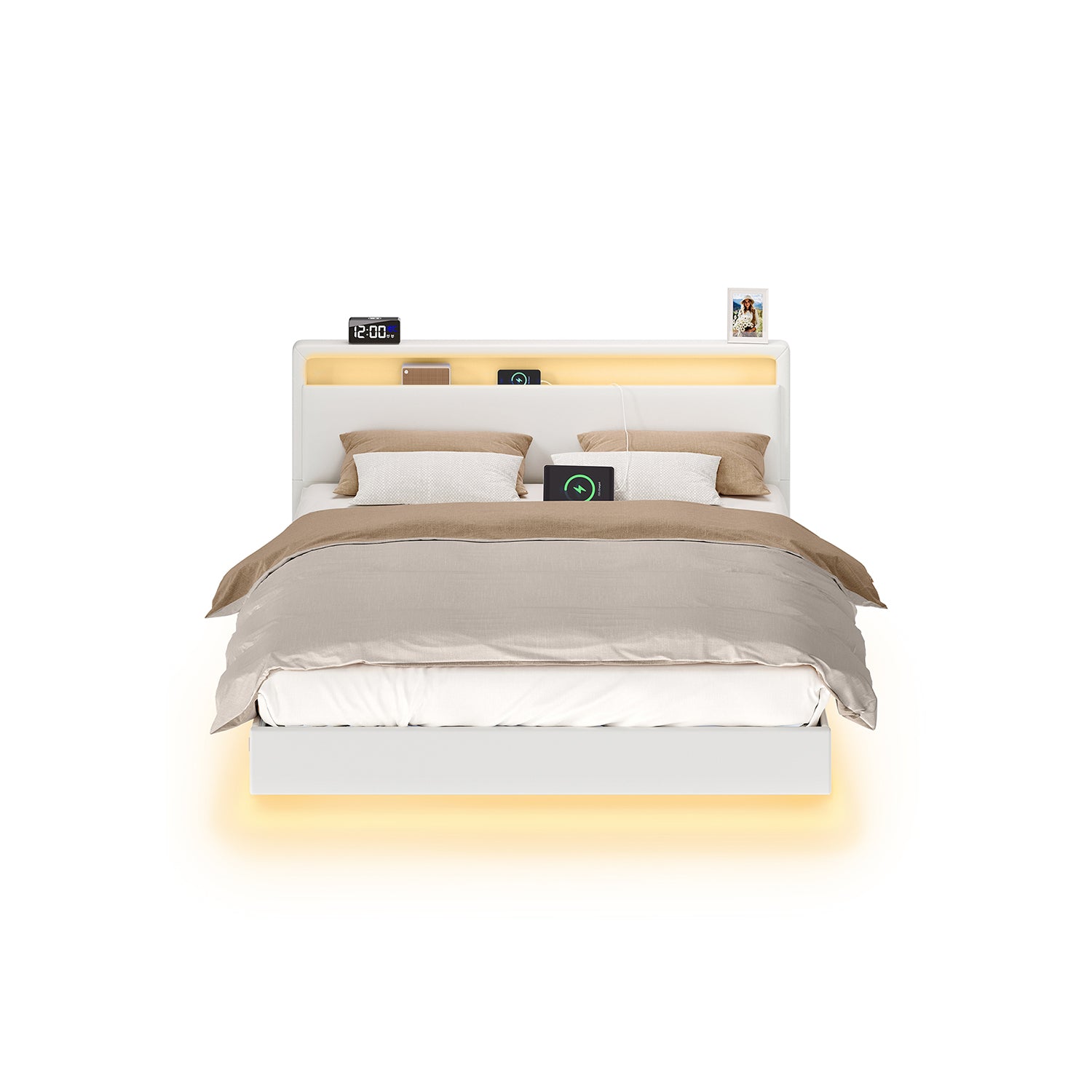 Bedframe 160 × 200 cm-with LED lighting and USB charging station
