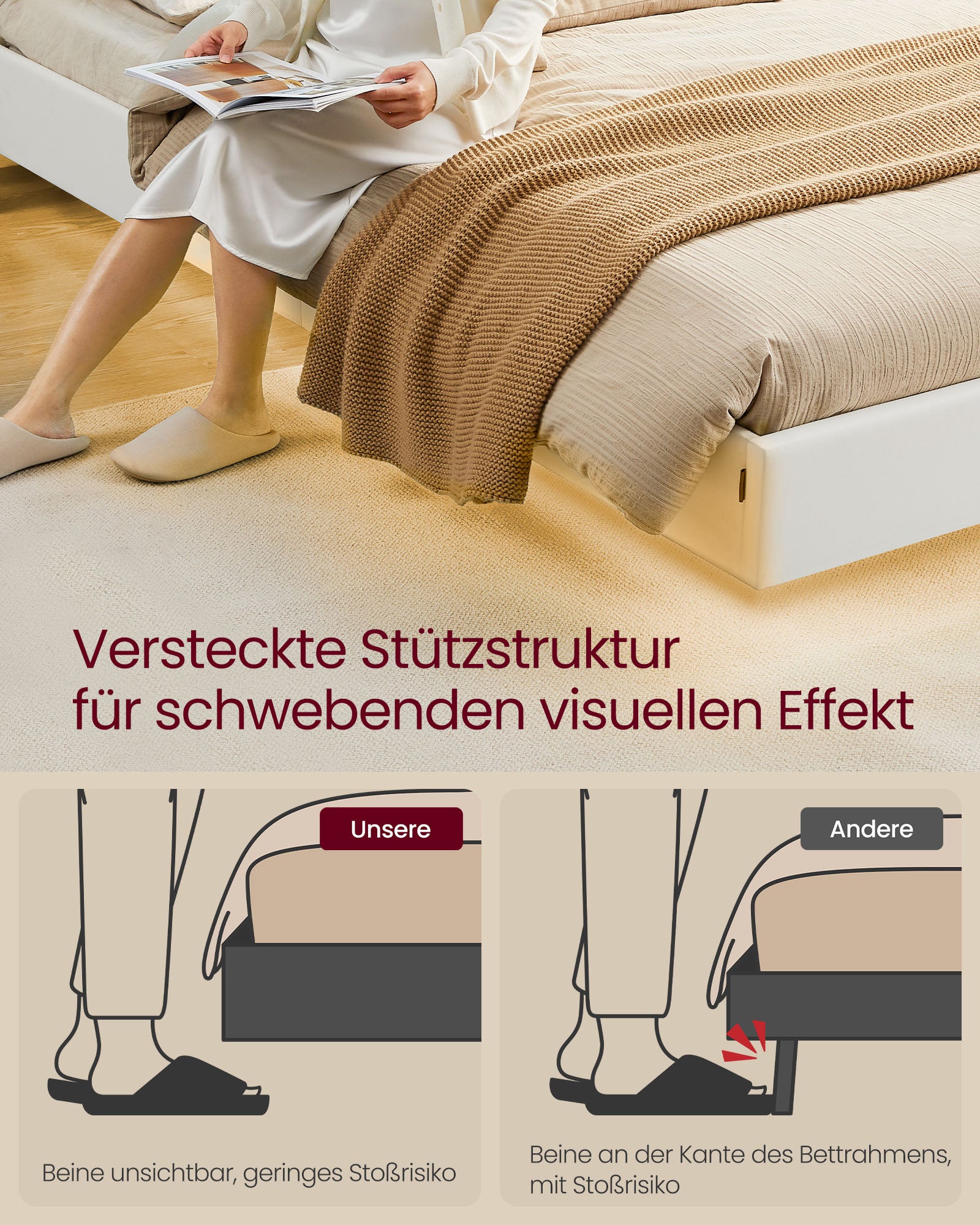 Bedframe 160 × 200 cm-with LED lighting and USB charging station