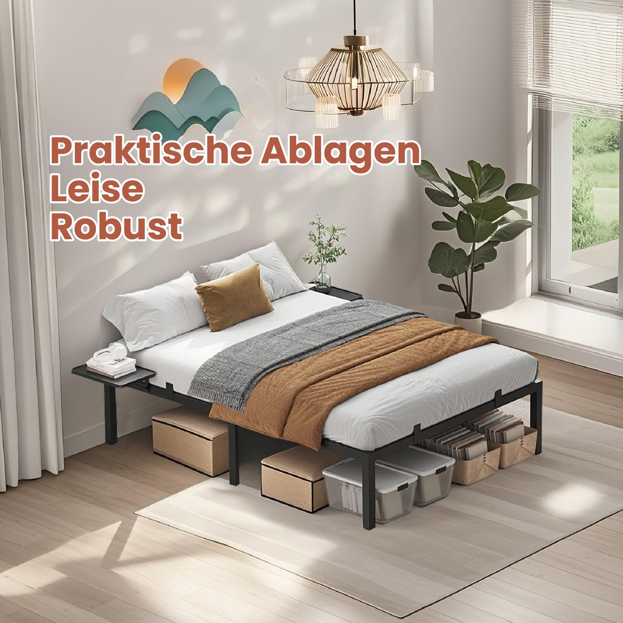 Bedframe - 140 x 190 cm, sturdy metal frame